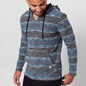 Departwest Baja Striped Pullover Hoodie in Navy Tobacco Drug Rug